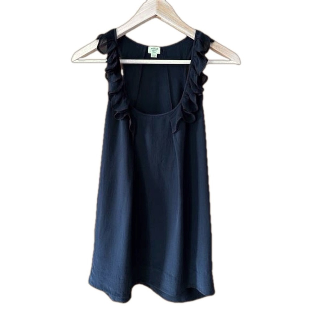 Wilfred 100% Silk Black Asphalt Sleeveless Ruffle Blouse Feminine Romantic - S